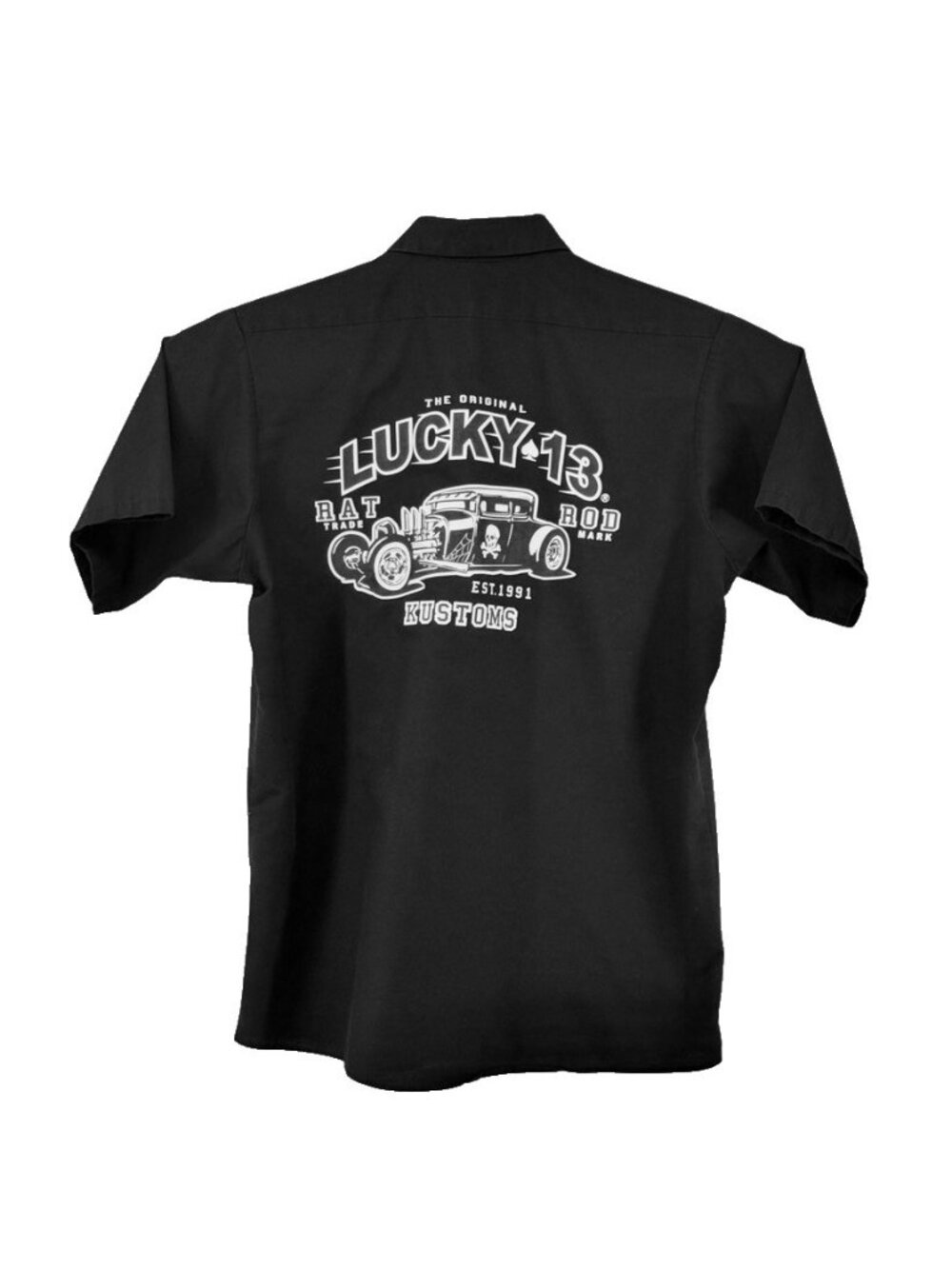 Lucky 13 Apparel Rat Rod Kustoms Shirt Men's Large Black Biker Garage Muscle Car